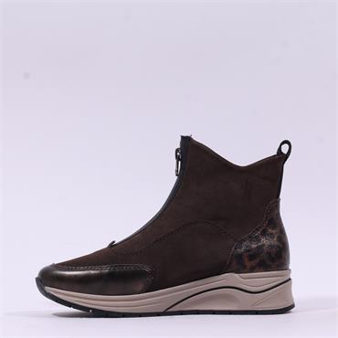 Rieker Front Zip Wedge Ankle Boot - Brown Leopard Combi